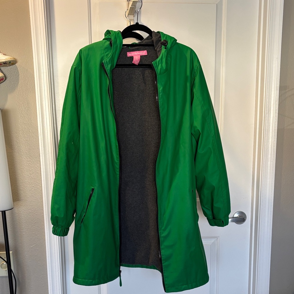 Woman Within bright green Hooded Jacket